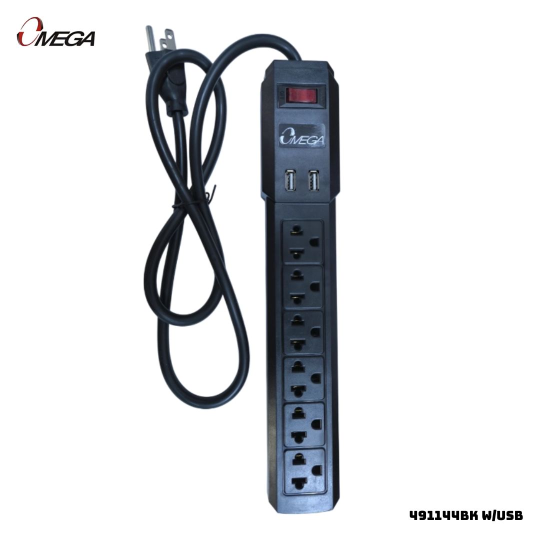 SUPRESOR OMEGA 125V-250V 2500W 6T 2USB - 491144BK - 1