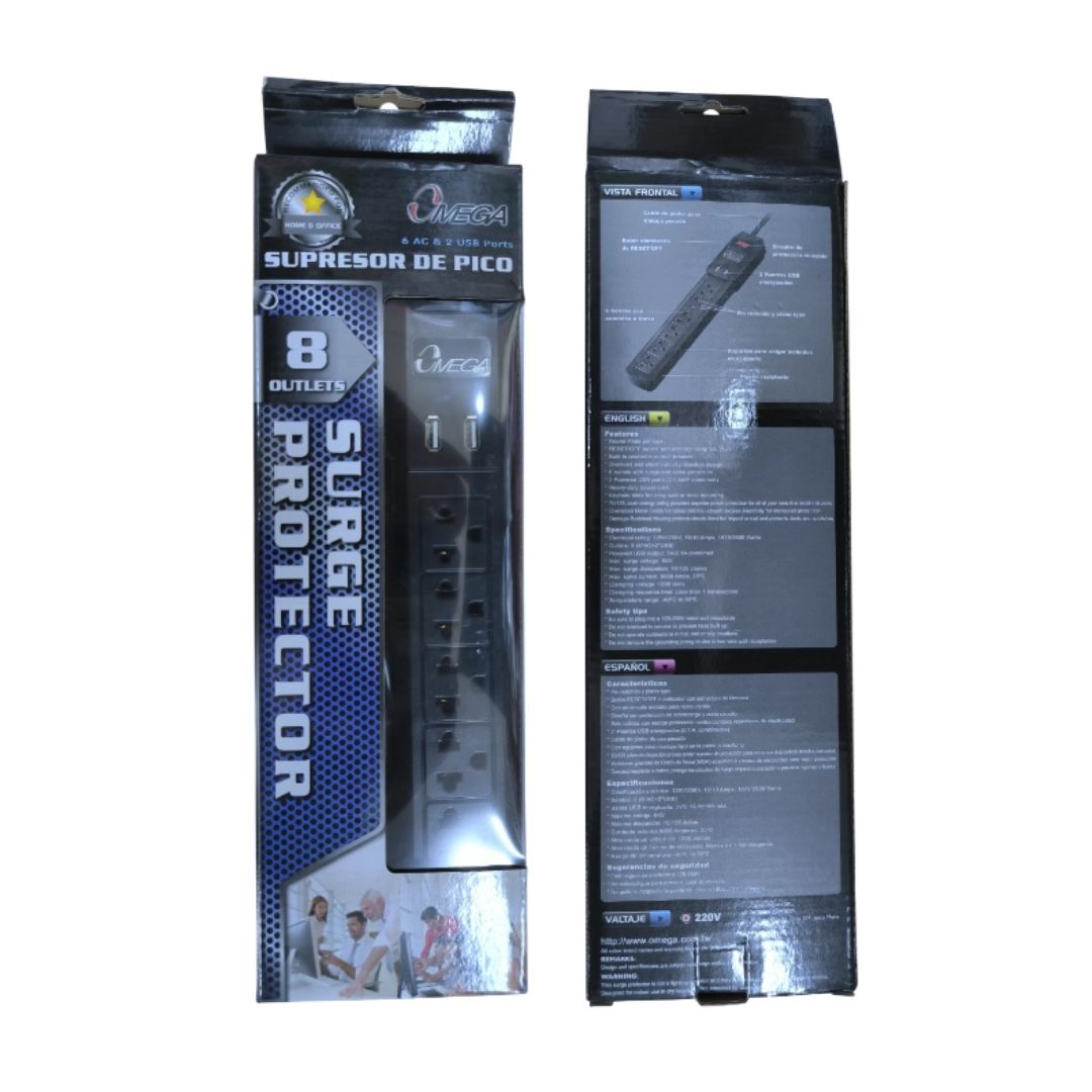 SUPRESOR OMEGA 125V-250V 2500W 6T 2USB - 491144BK - 3
