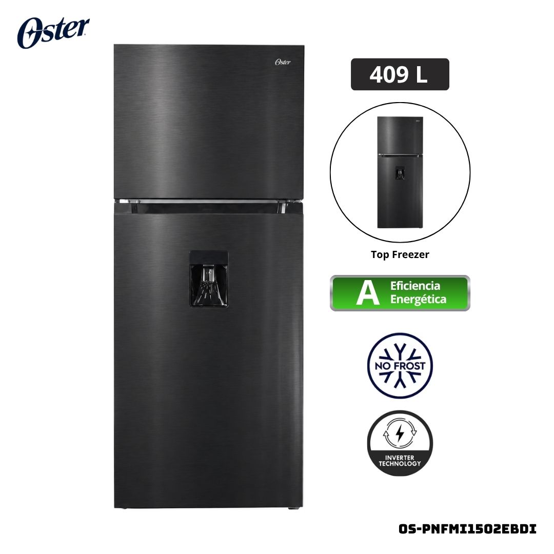 REFRIGERADORA OSTER 409 L TOP FREEZER NEGRO - OS-PNFMI1502EBDI - 1