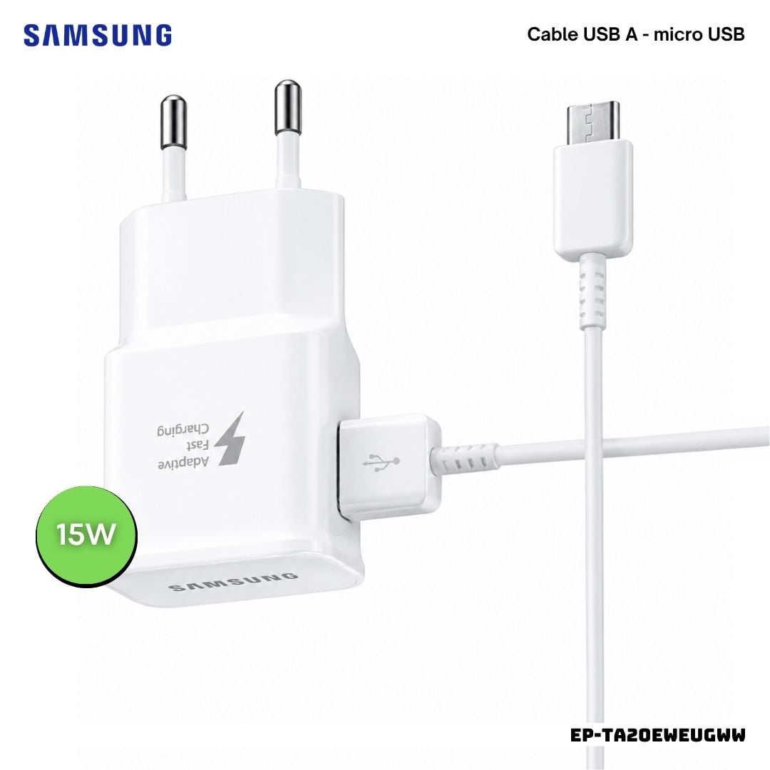 CARGADOR SAMSUNG TIPO USB-A 15W CARGA RAPIDA + CABLE MICRO USB - BLANCO - 1