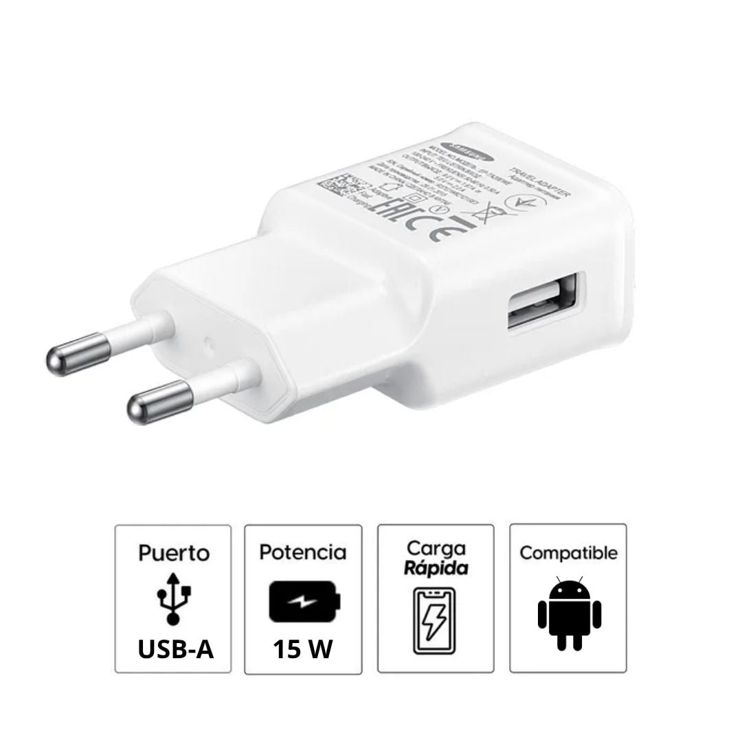 CARGADOR SAMSUNG TIPO USB-A 15W CARGA RAPIDA + CABLE MICRO USB - BLANCO - 2