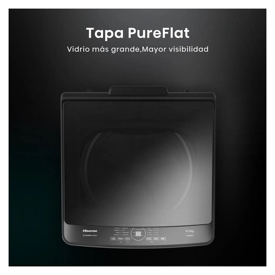 LAVADORA HISENSE TAPA TRANSPARENTE 10.5 KG CARGA SUPERIOR GRIS - WT3D1131UT - 4