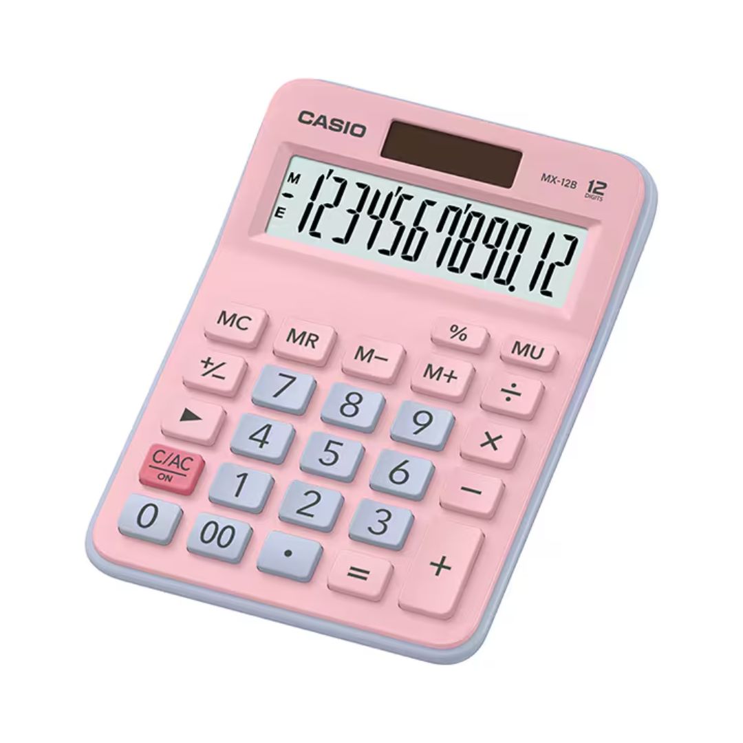CALCULADORA DE MESA CASIO CON PANEL SOLAR MX-12B-PKLB - ROSADO Y CELESTE - 3