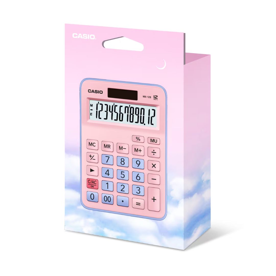 CALCULADORA DE MESA CASIO CON PANEL SOLAR MX-12B-PKLB - ROSADO Y CELESTE - 4