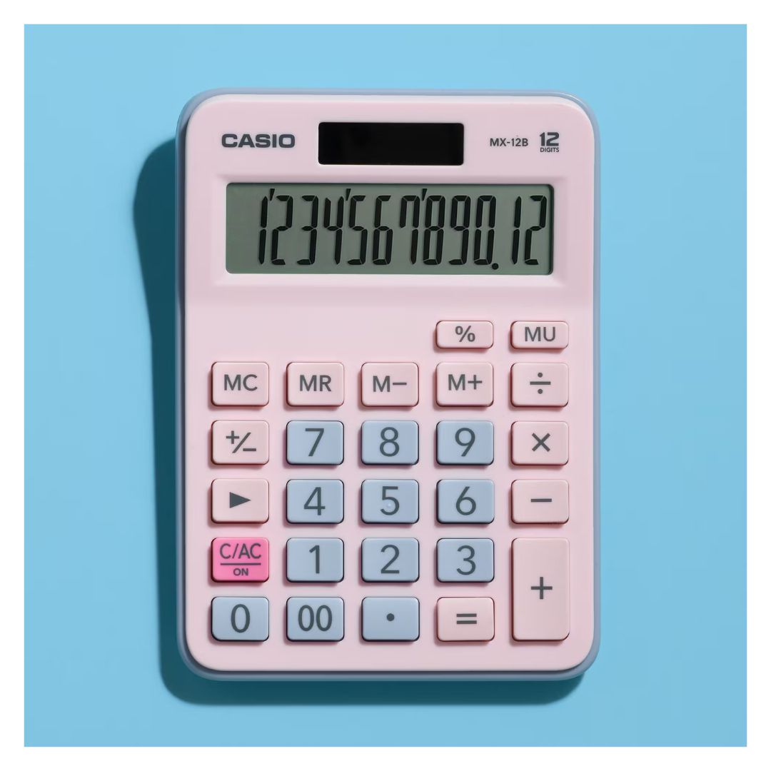 CALCULADORA DE MESA CASIO CON PANEL SOLAR MX-12B-PKLB - ROSADO Y CELESTE - 5