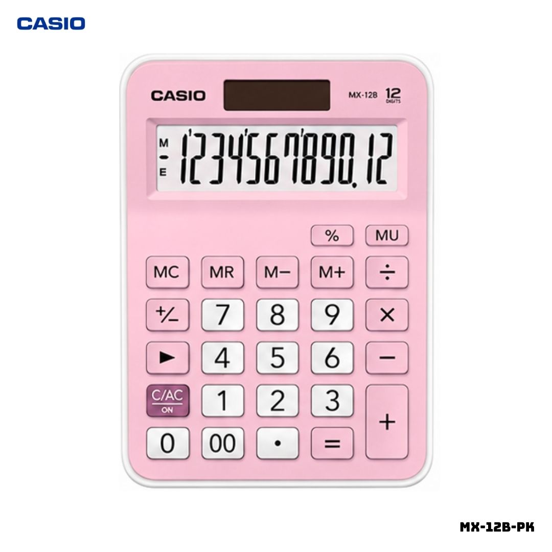 CALCULADORA DE MESA CASIO CON PANEL SOLAR MX-12B-PK - ROSADO - 1