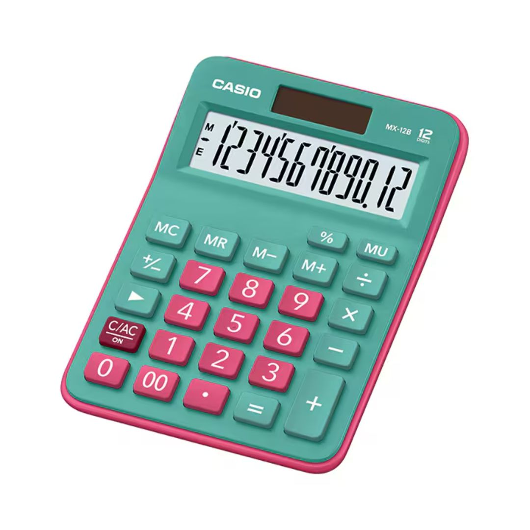 CALCULADORA DE MESA CASIO CON PANEL SOLAR MX-12B-GNRD - VERDE Y ROJO - 3