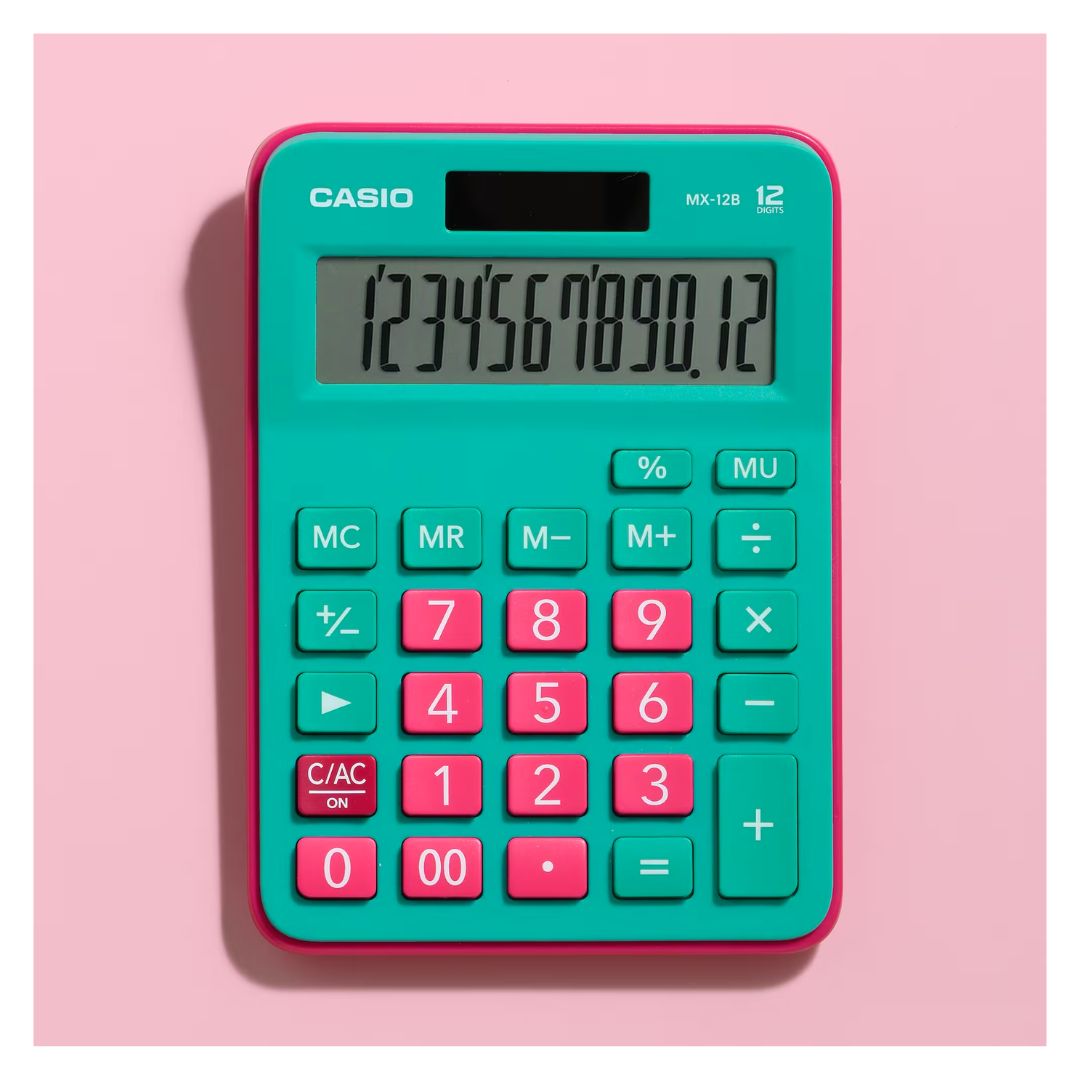 CALCULADORA DE MESA CASIO CON PANEL SOLAR MX-12B-GNRD - VERDE Y ROJO - 5