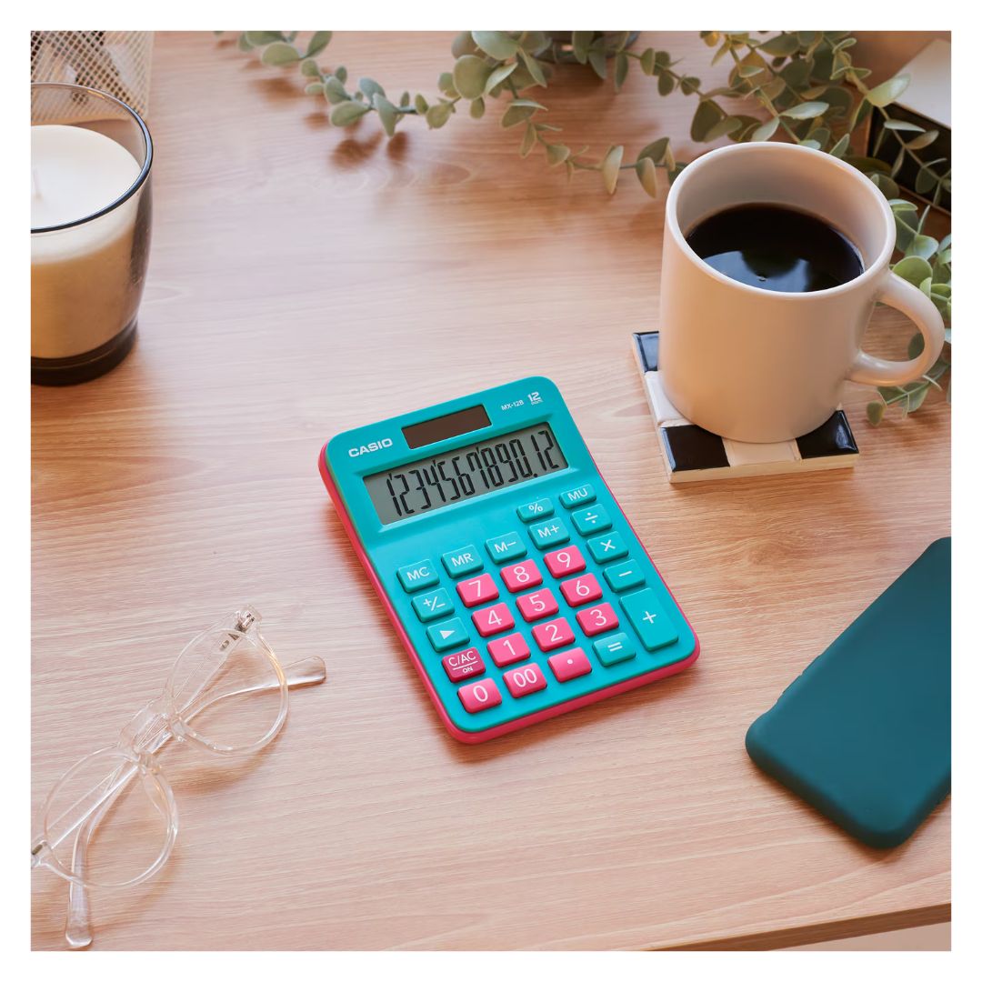 CALCULADORA DE MESA CASIO CON PANEL SOLAR MX-12B-GNRD - VERDE Y ROJO - 6