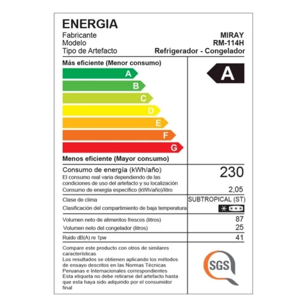 REFRIGERADORA MIRAY EUROFRIO 112 L  NEGRO -  RM-114H - 8