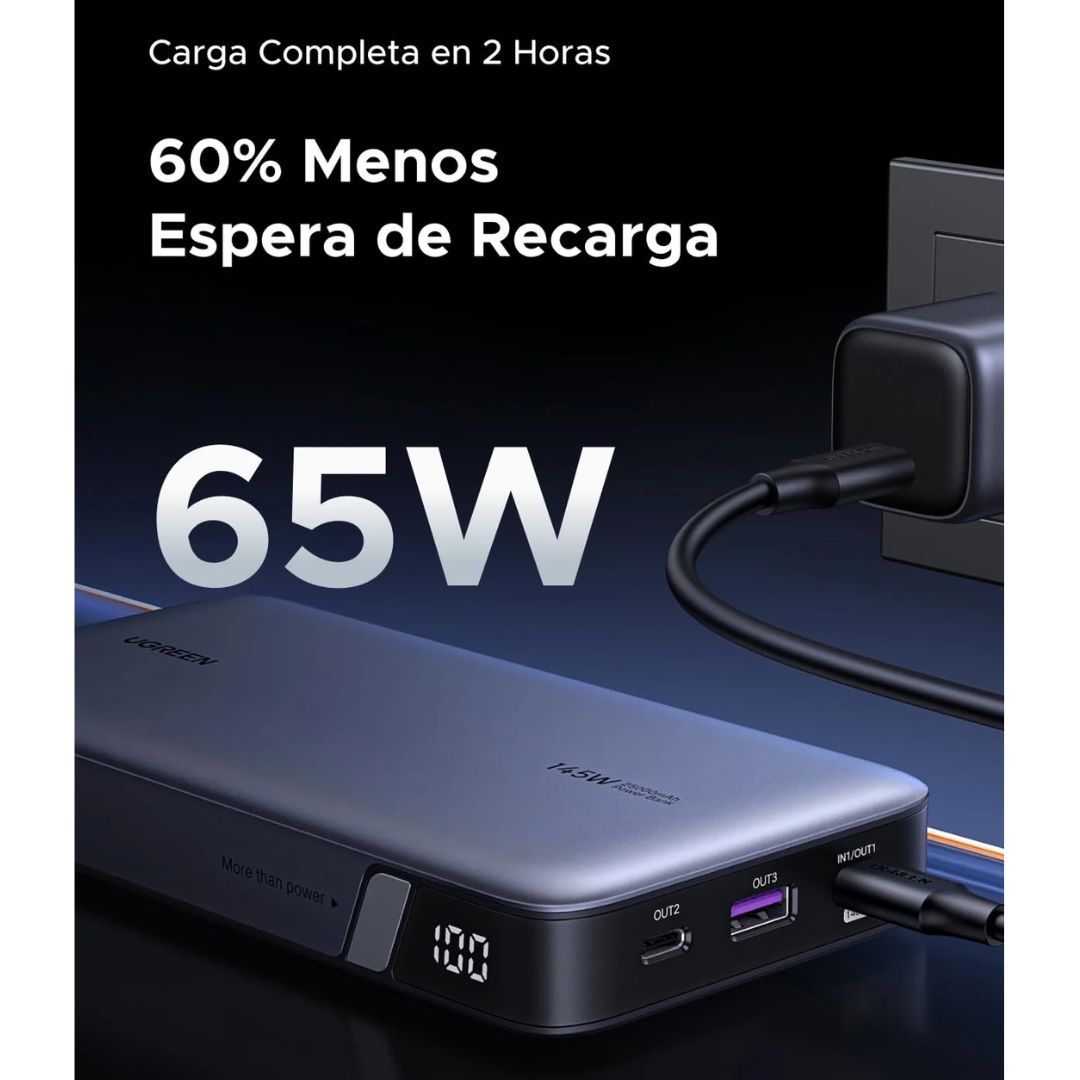 POWER BANK UGREEN 25000MAH 145W CARGA RAPIDO - 7
