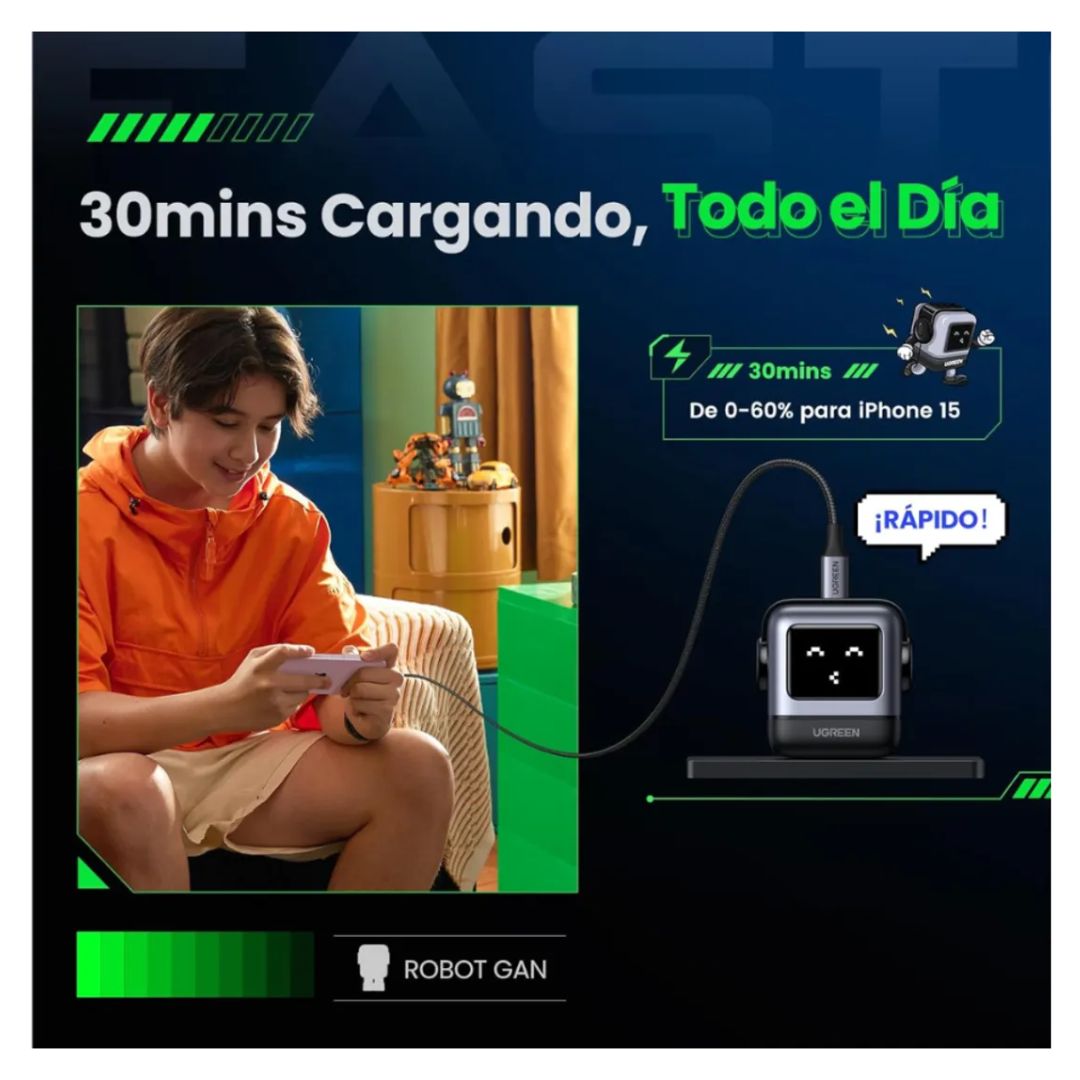 CARGADOR UGREEN ROBOT CON PANTALLA LED 30W CARGA RAPIDA - 8