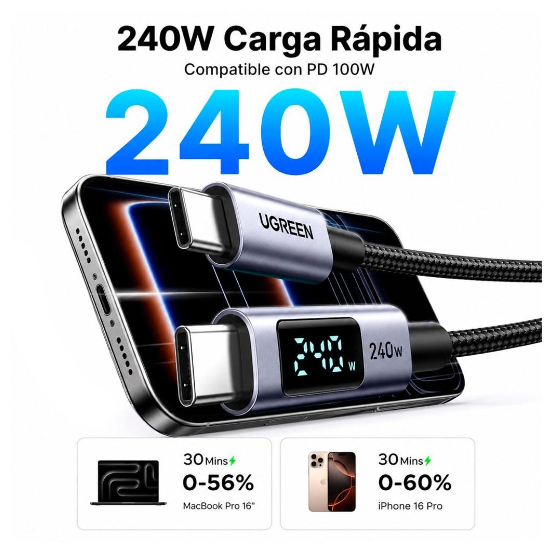 CABLE UGREEN 240W 1 METRO CON PANTALLA LED NEGRO - 8