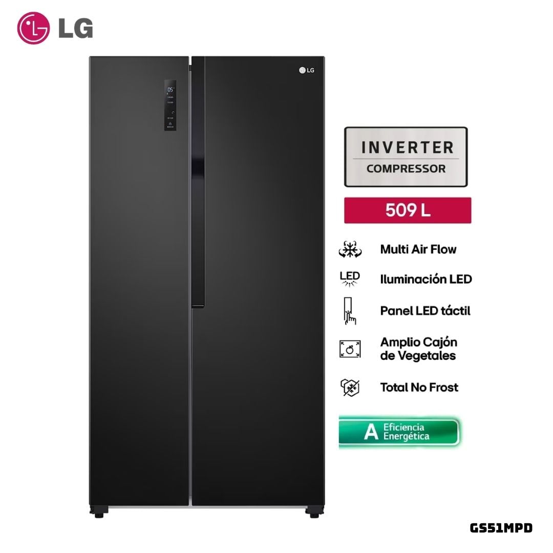 REFRIGERADORA LG 334 L SIDE BY SIDE NEGRO - GS51MPD - 1