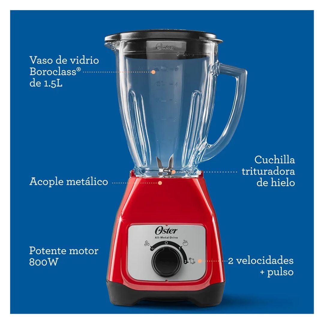 LICUADORA OSTER 2 VELOCIDADES 800W ROJA - BLSTKAGRRD - 3