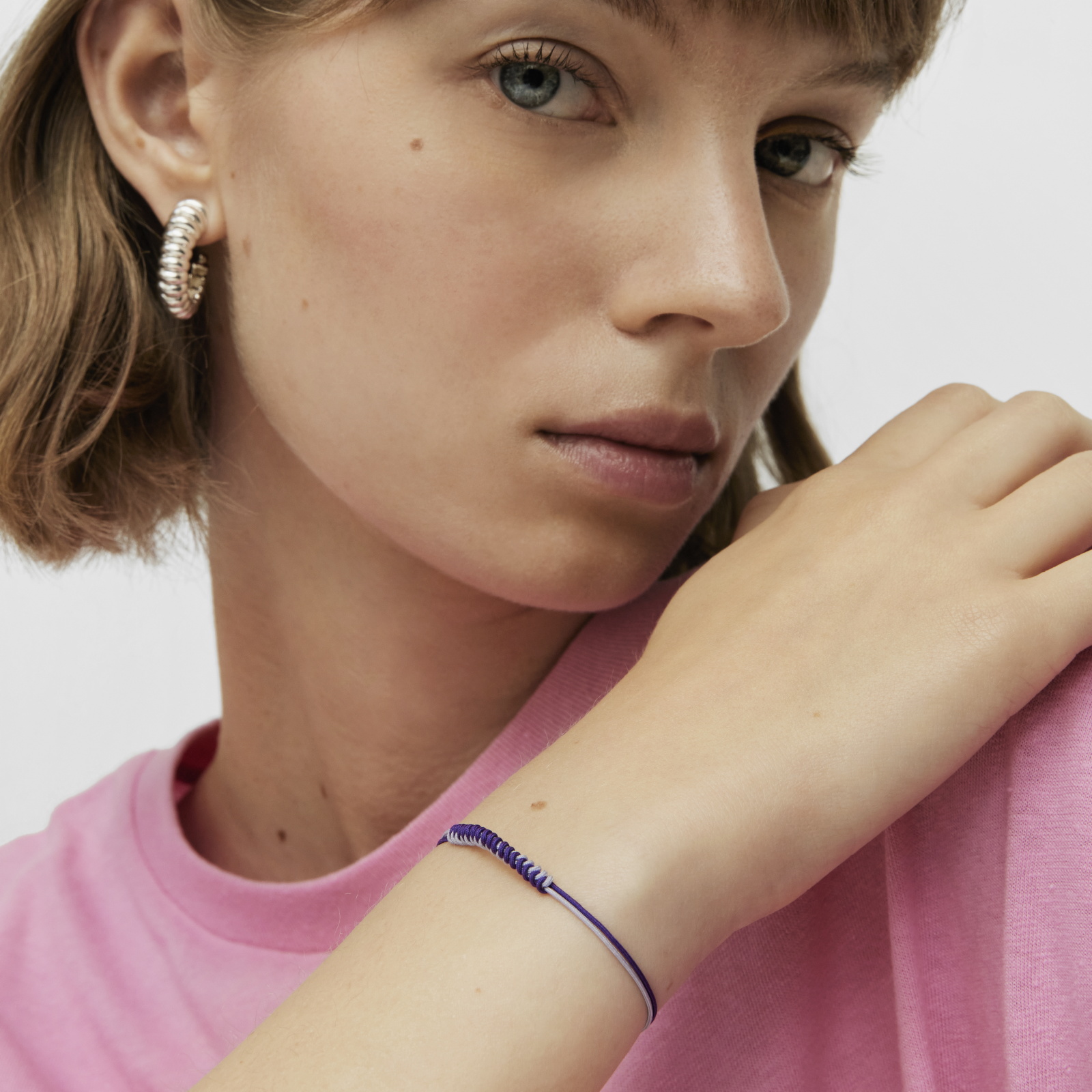 PULSERA PLATA 1 LEY CORDON LILA-MORADO - 4