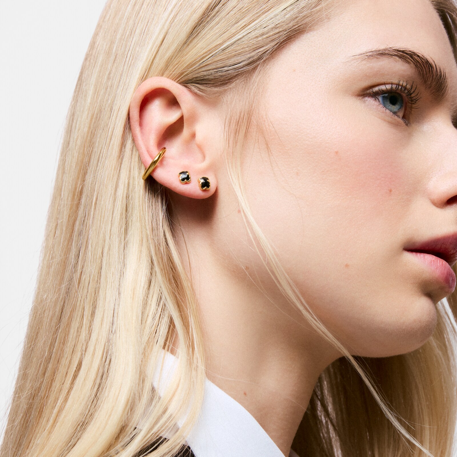 ARETES OSO CON BAÑO DE ORO Y ÓNIX 6 MM ICON COLOR - 5