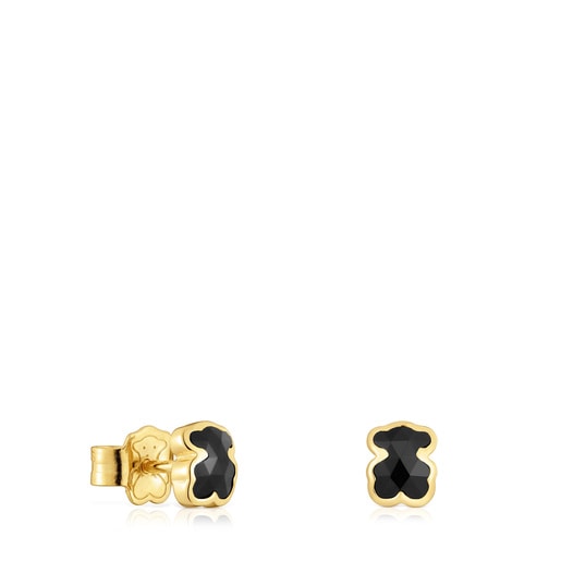 ARETES OSO CON BAÑO DE ORO Y ÓNIX 6 MM ICON COLOR - 6