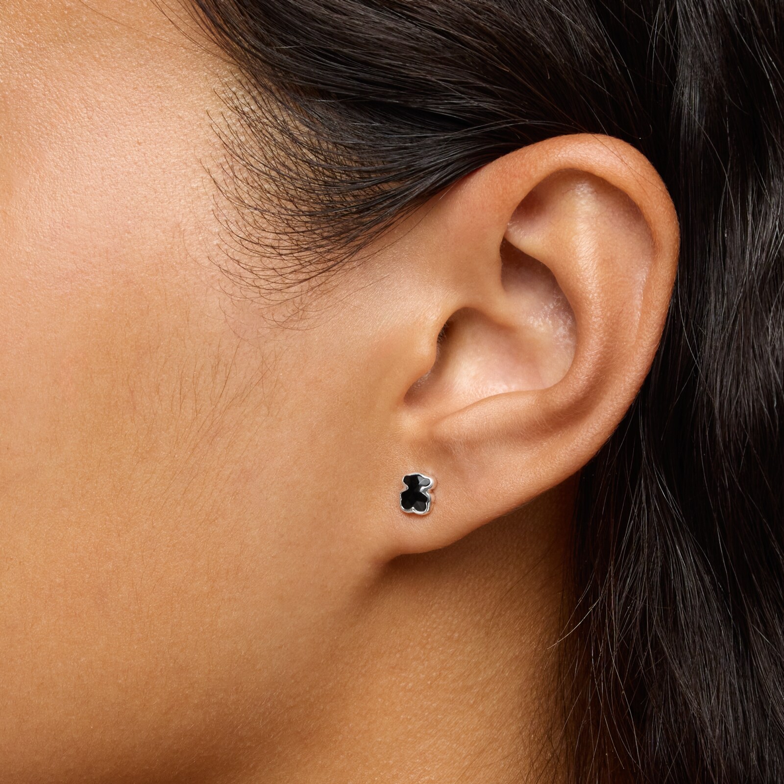 PENDIENTES PLATA 1ªLEY OSO ONIX 6MM - 6