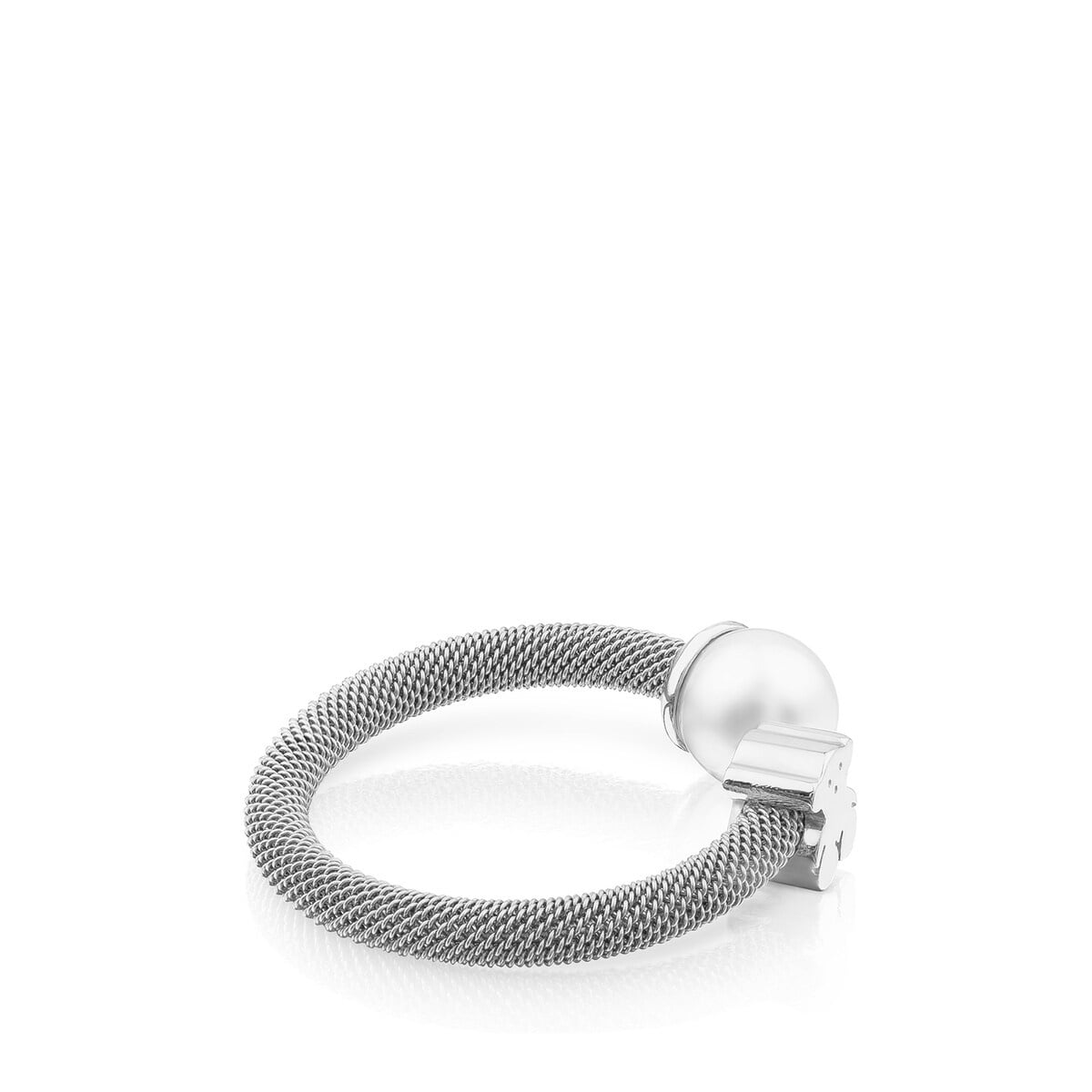 ANILLO DE PLATA Y PERLA CULTIVADA MOTIVO OSO ICON MESH - 2