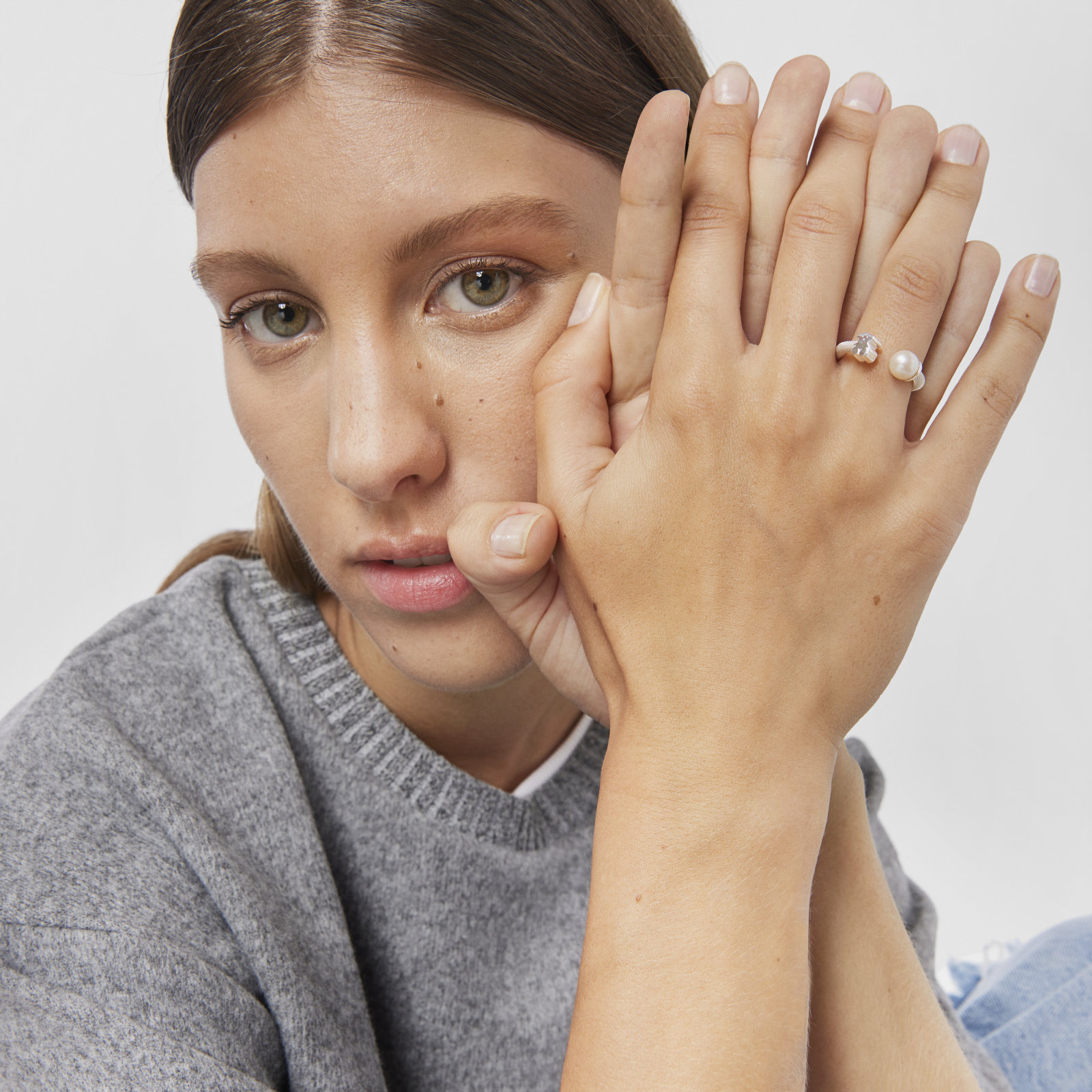ANILLO DE PLATA Y PERLA CULTIVADA MOTIVO OSO ICON MESH - 6
