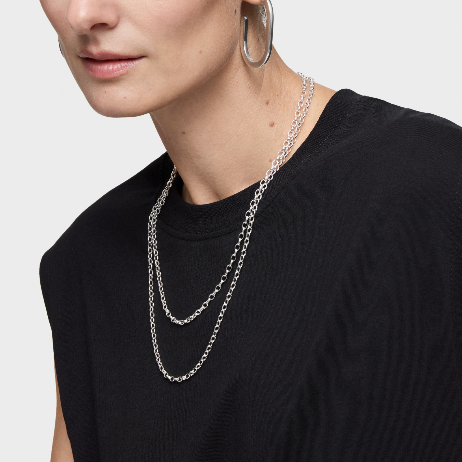 GARGANTILLA DE PLATA CON ANILLAS REDONDAS, 60 CM CHAIN - 5