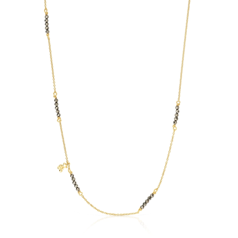 COLLAR CON BAÑO DE ORO 18 KT SOBRE PLATA Y PIRITA BOLD BEAR - 1