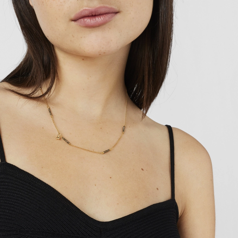 COLLAR CON BAÑO DE ORO 18 KT SOBRE PLATA Y PIRITA BOLD BEAR - 5