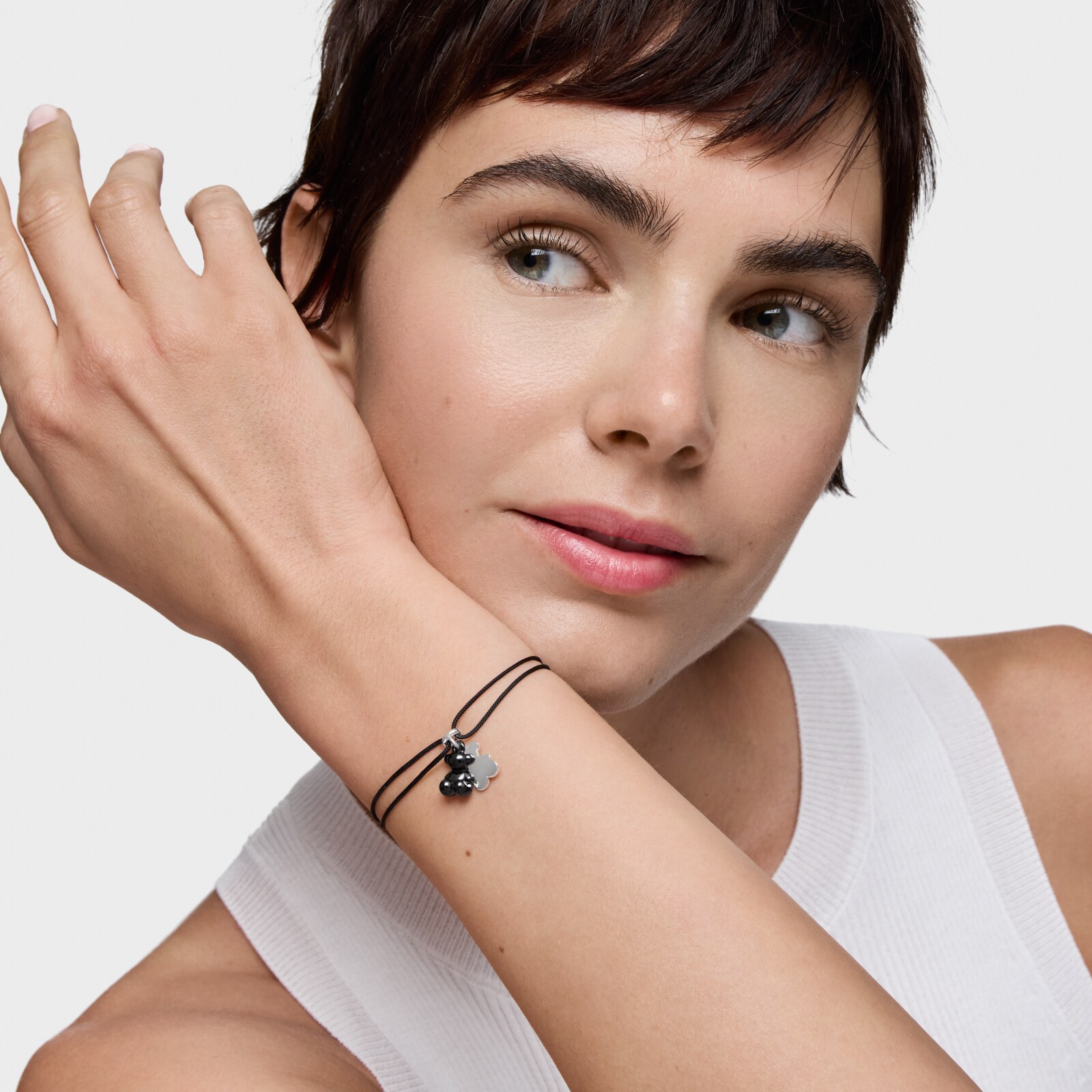 PULSERA PLATA CERAMICA NEGRA CORDON PL - 5