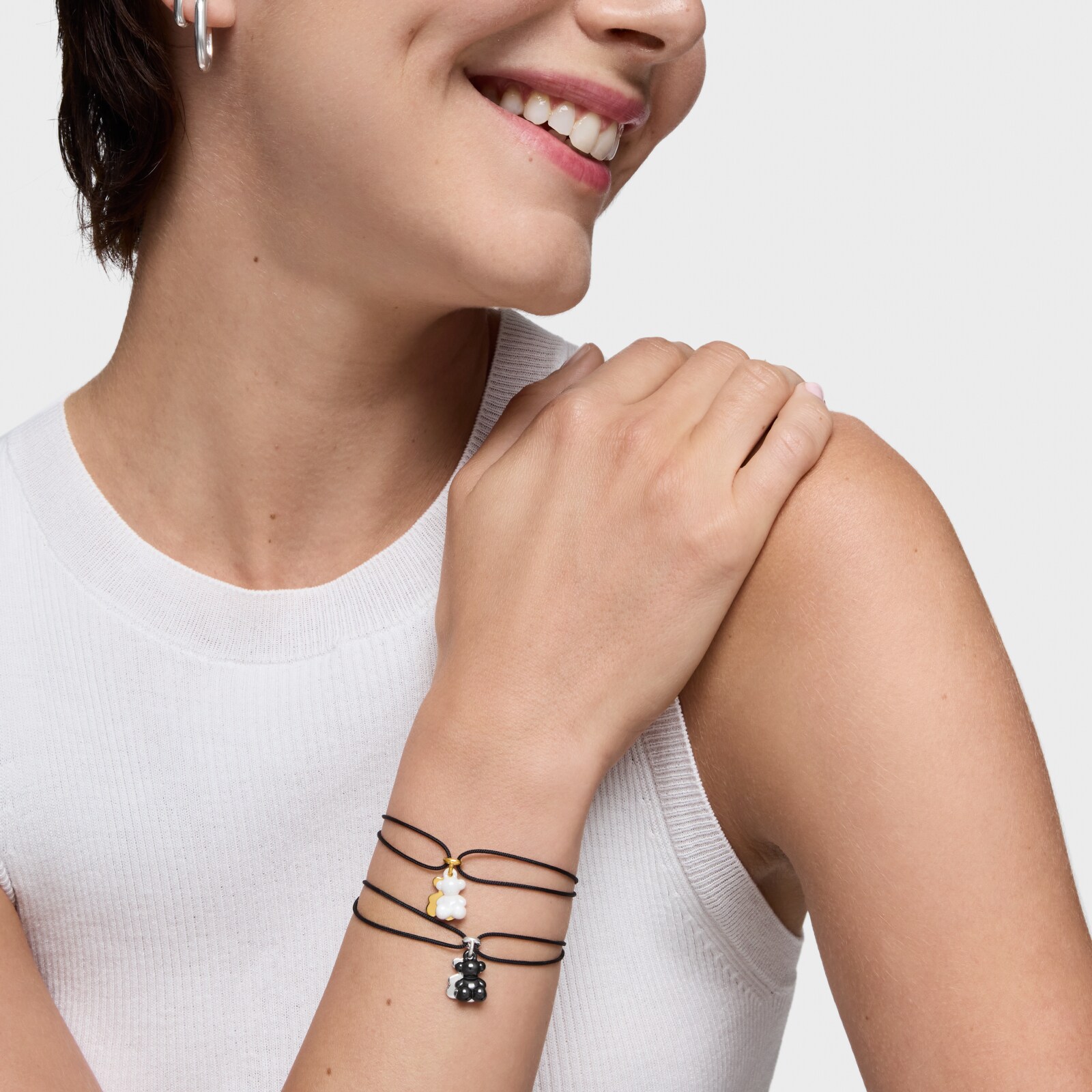 PULSERA PLATA CERAMICA NEGRA CORDON PL - 6