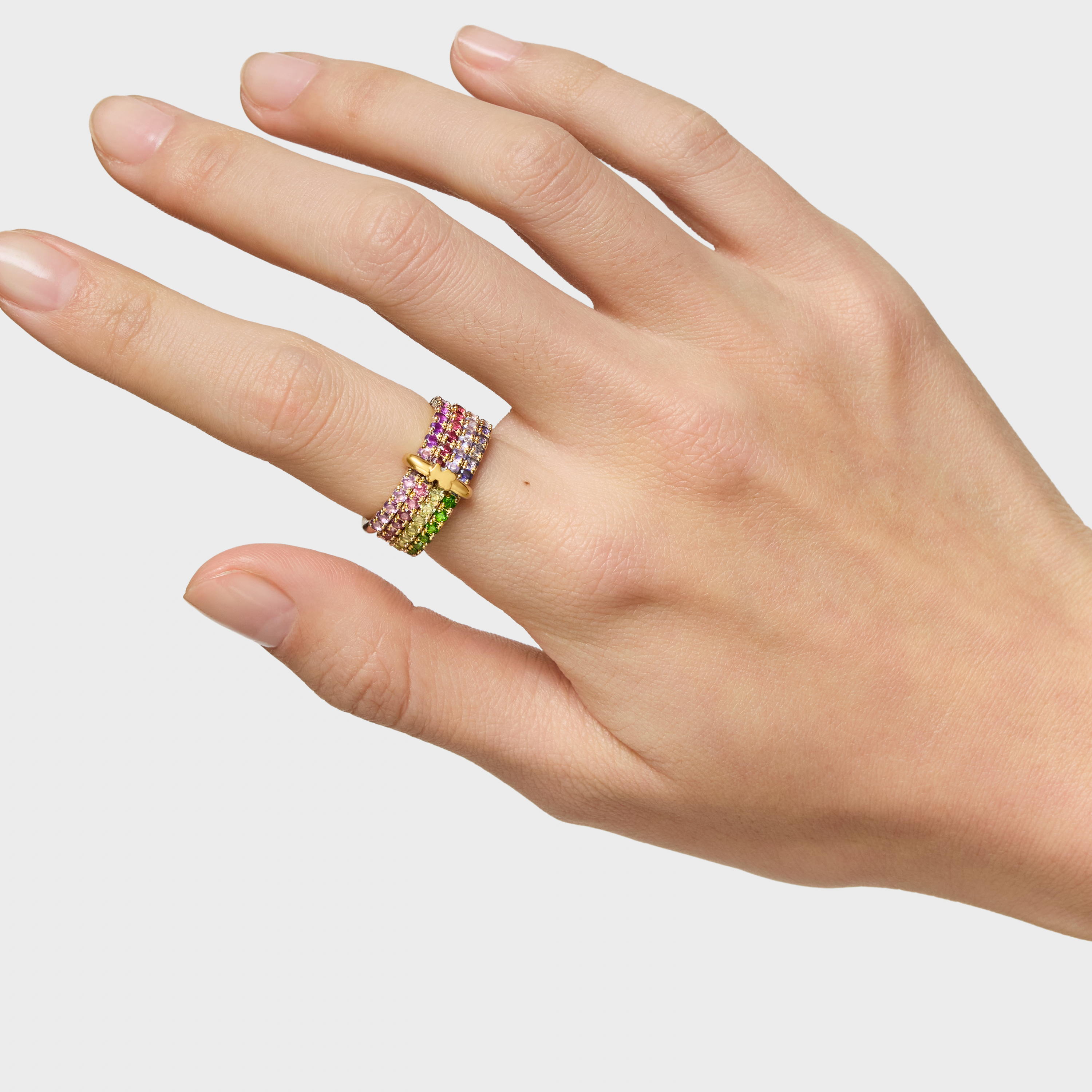 ANILLO DE PLATA 1ERA LEY BAÑO 4 AROS GEMAS - 7
