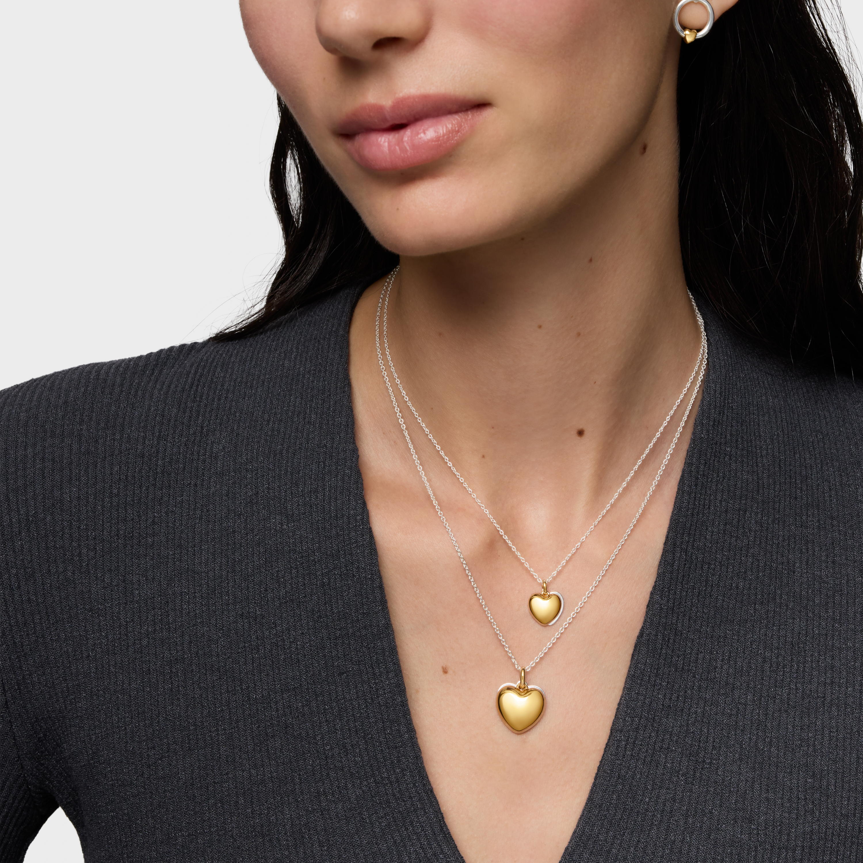 COLLAR FLECHAZO PLATA DOBLE CORAZON BICOLOR - 6