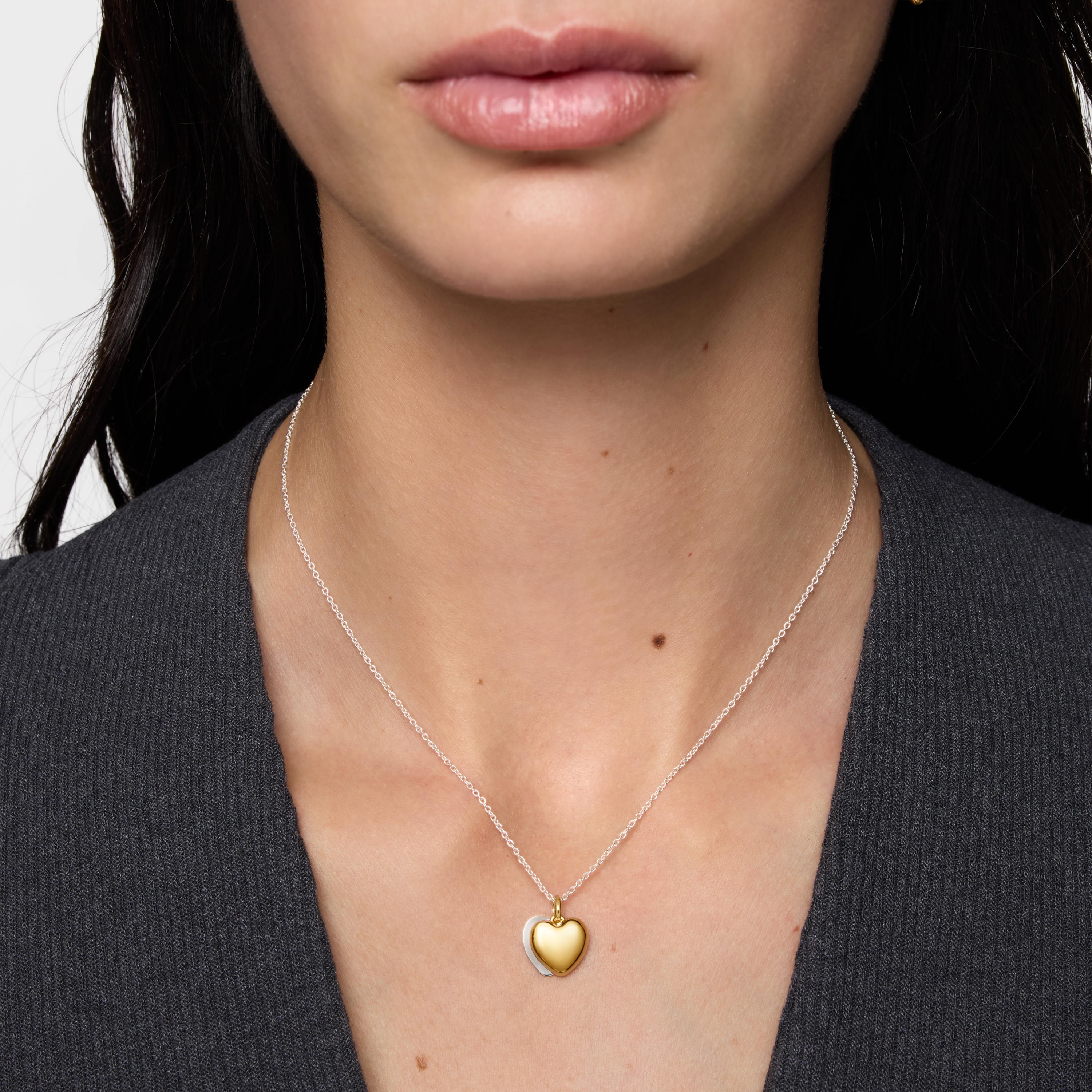 COLLAR FLECHAZO PLATA DOBLE CORAZON BICOLOR - 7