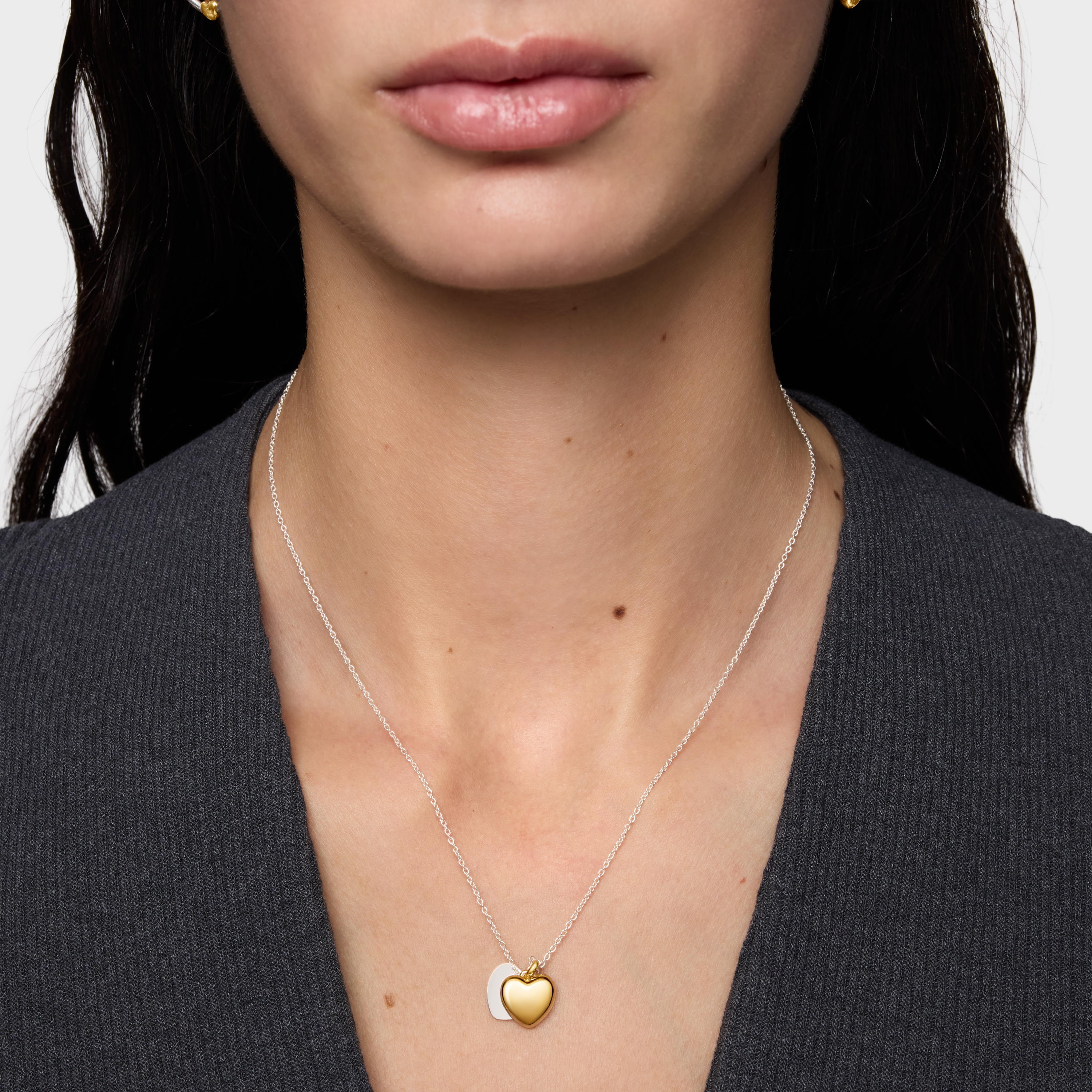 COLLAR FLECHAZO PLATA DOBLE CORAZON BICOLOR - 8