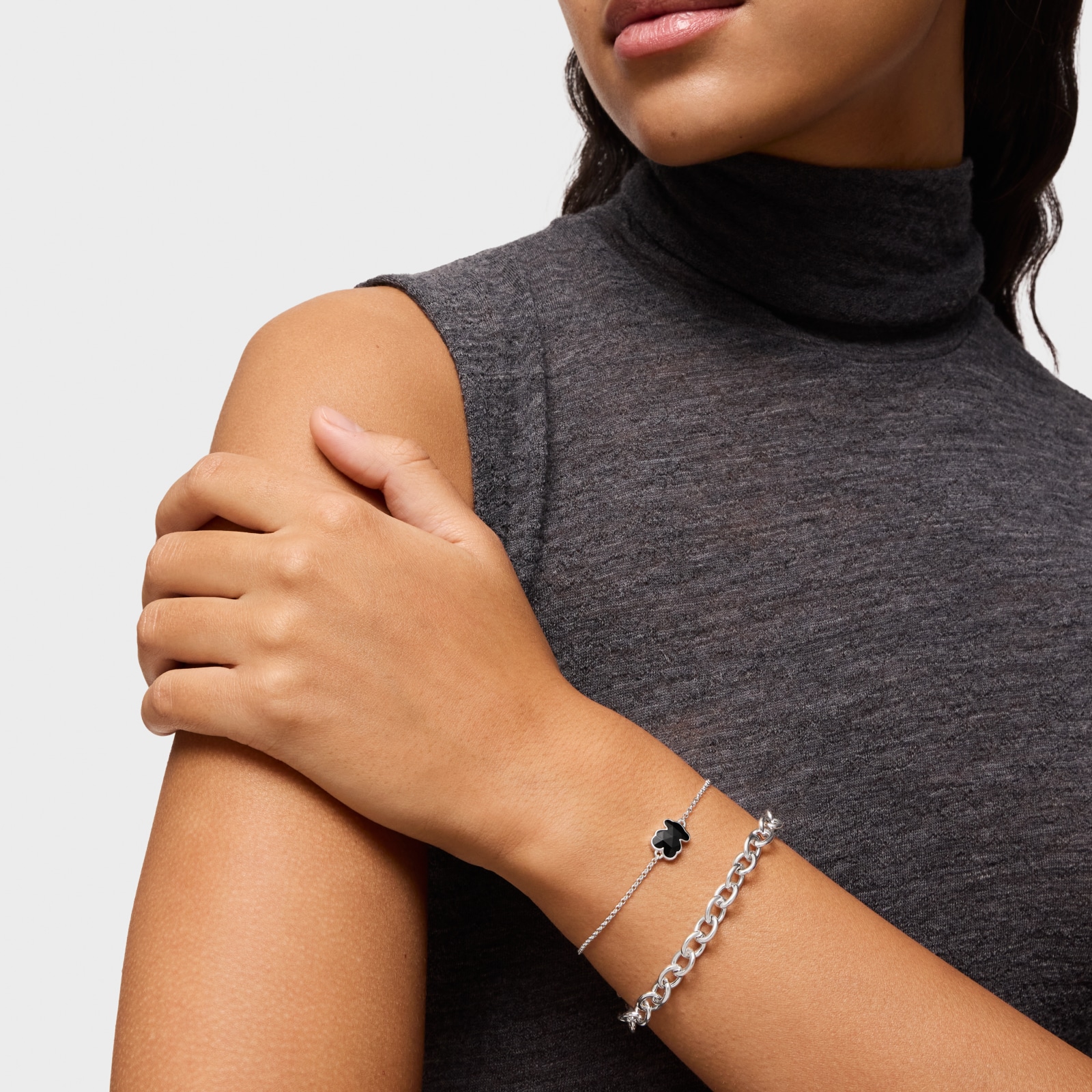 PULSERA CADENA DE PLATA OSO EN ÓNIX - 5