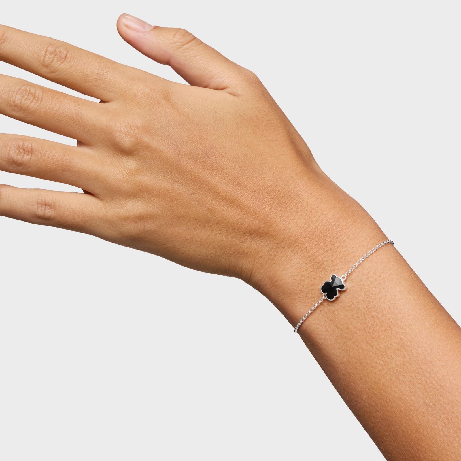 PULSERA CADENA DE PLATA OSO EN ÓNIX - 6