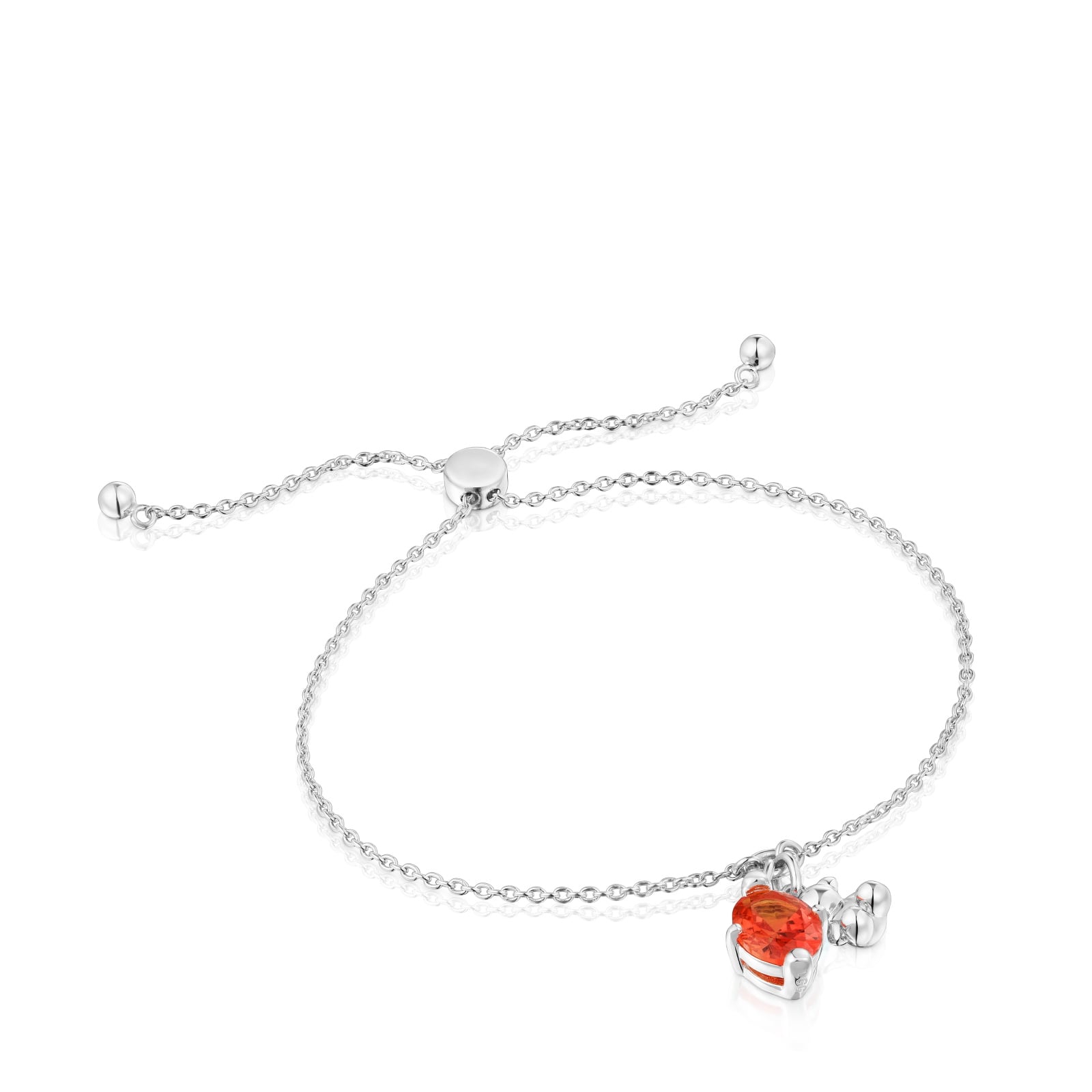 PULSERA CADENA MOTIVO OSO DE PLATA Y ZAFIRO NARANJA - 1