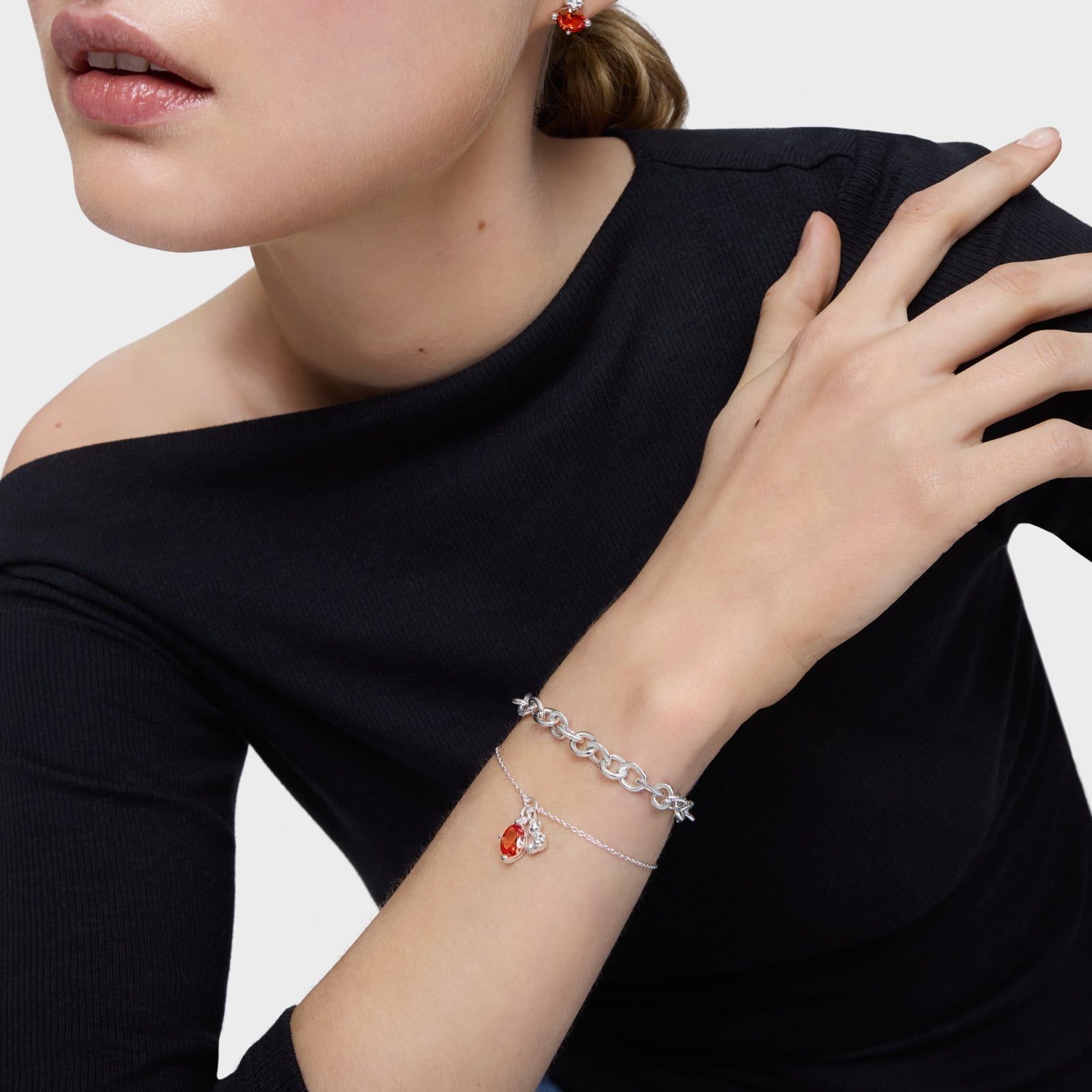 PULSERA CADENA MOTIVO OSO DE PLATA Y ZAFIRO NARANJA - 5