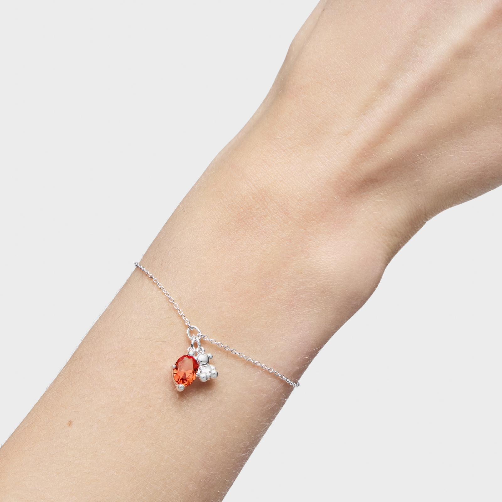PULSERA CADENA MOTIVO OSO DE PLATA Y ZAFIRO NARANJA - 6