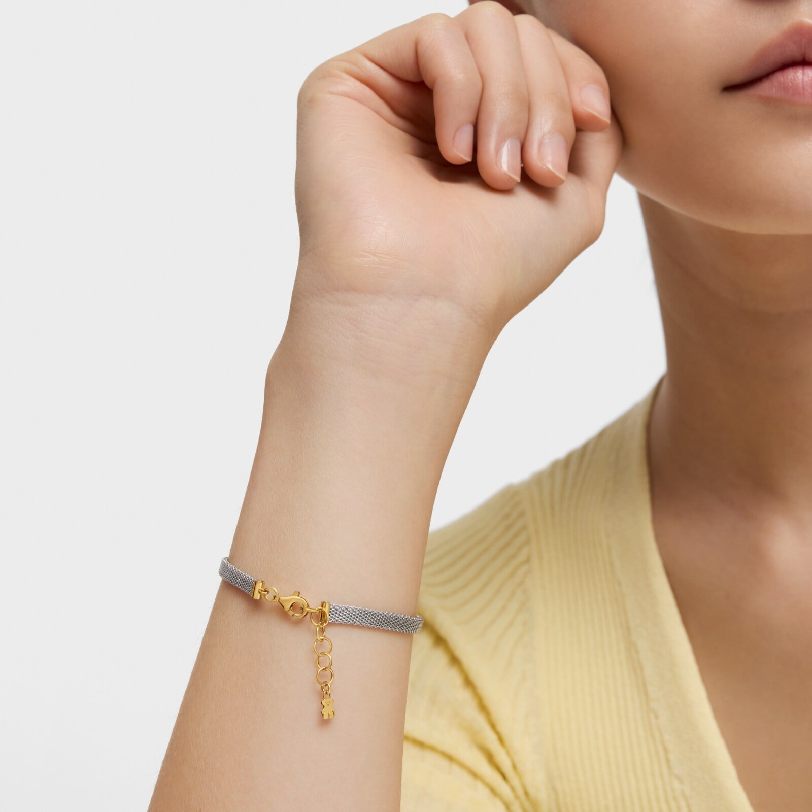 PULSERA DE ACERO Y ORO MOTIVO OSO 0,6CM ICON MESH - 5