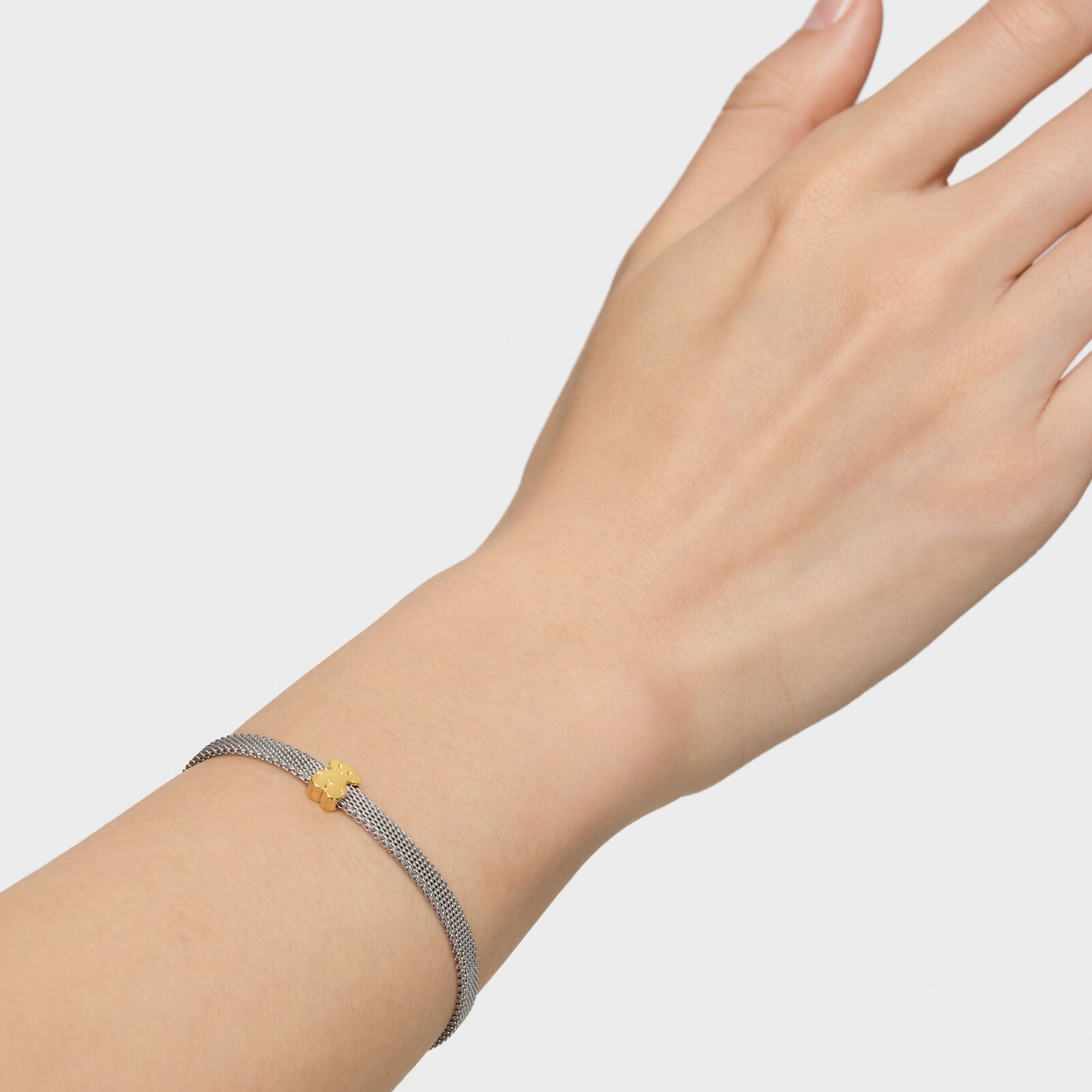 PULSERA DE ACERO Y ORO MOTIVO OSO 0,6CM ICON MESH - 6