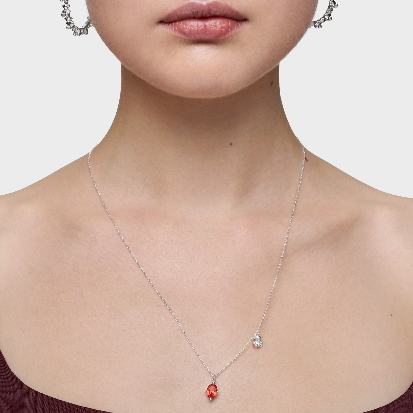 COLLAR CORTO MOTIVO OSO DE PLATA Y ZAFIRO NARANJA - 4