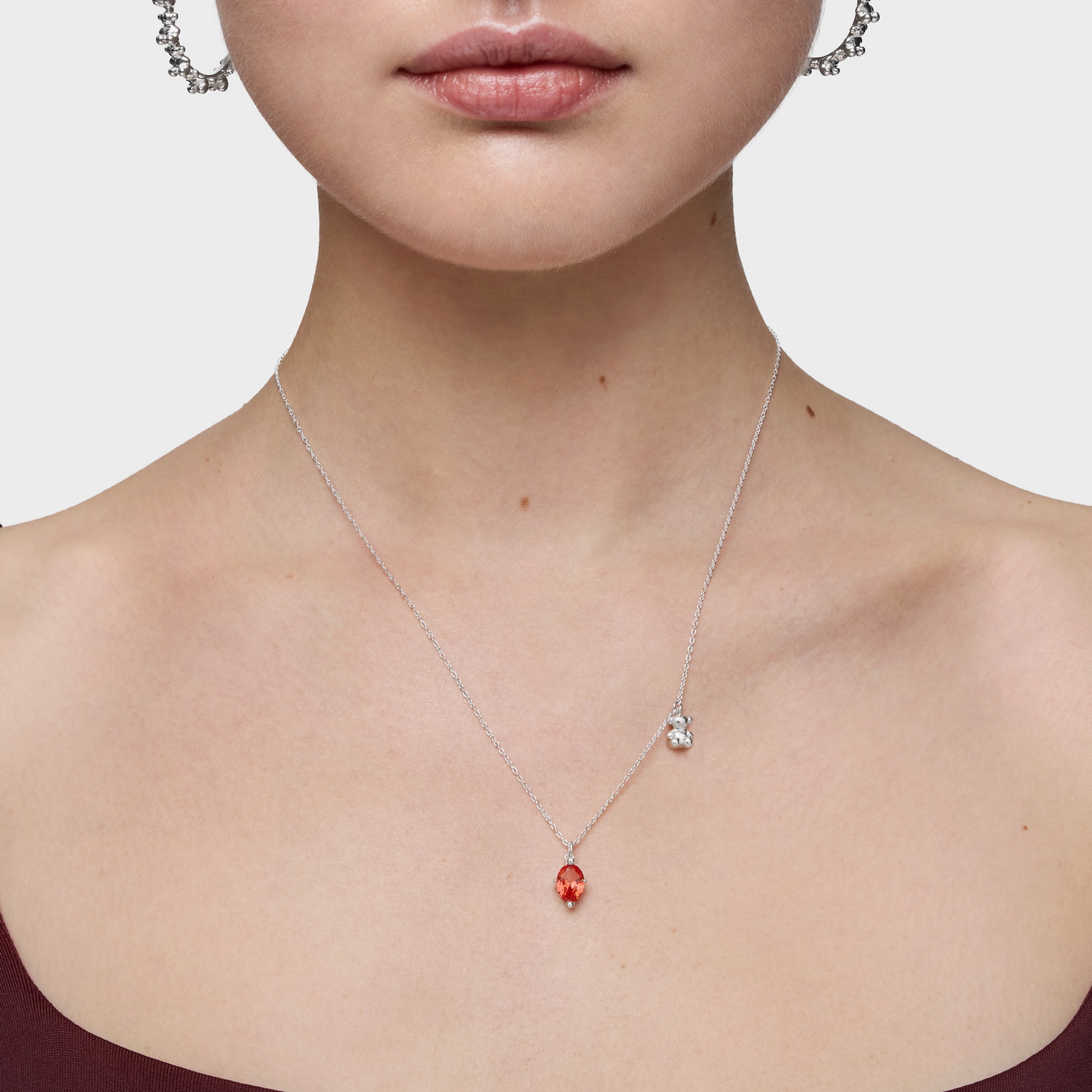COLLAR CORTO MOTIVO OSO DE PLATA Y ZAFIRO NARANJA - 5