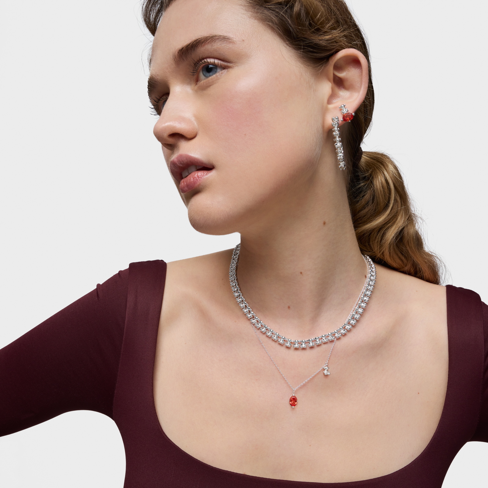 COLLAR CORTO MOTIVO OSO DE PLATA Y ZAFIRO NARANJA - 6