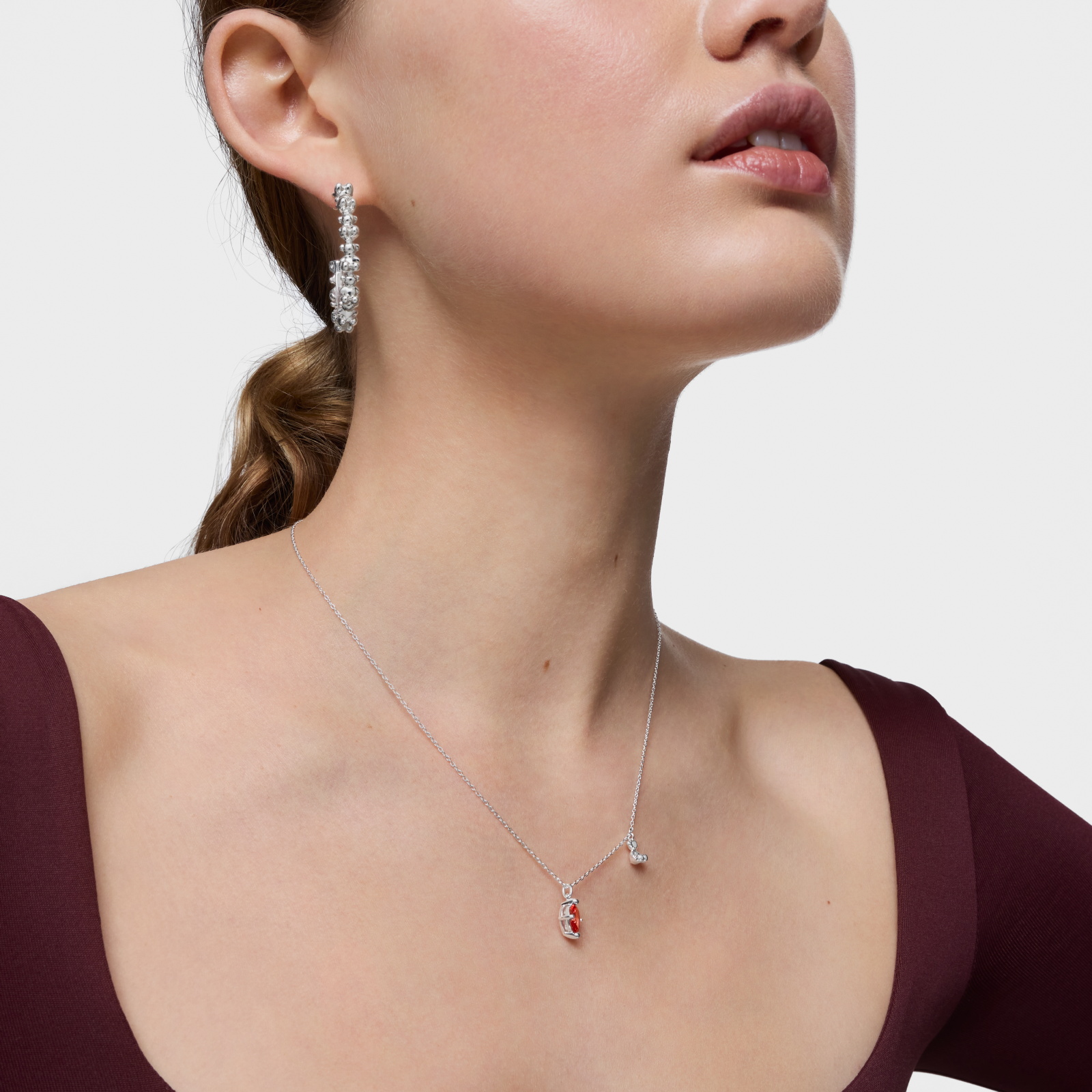 COLLAR CORTO MOTIVO OSO DE PLATA Y ZAFIRO NARANJA - 7