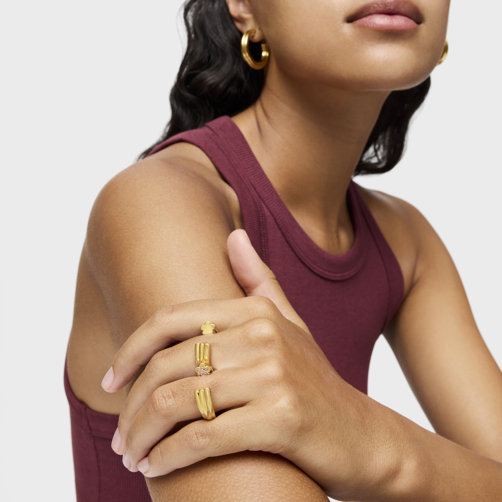 ANILLO ABIERTO BAÑADO EN ORO 18 KT SOBRE PLATA Y MOTIVO - 5