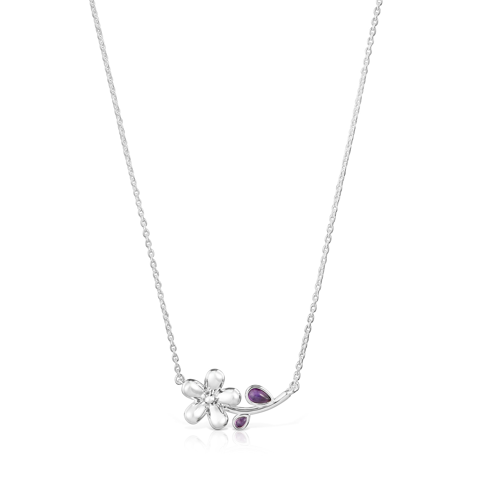 GARGANTILLA PLATA 1ªLEY FLOR GEMA 45CM - 1