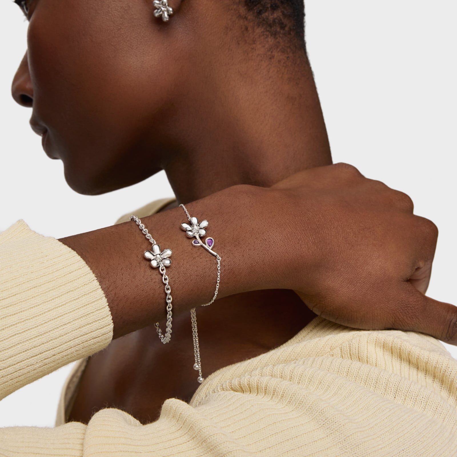 PULSERA PLATA 1ªLEY FLOR GEMA 22MM SLIDER - 5
