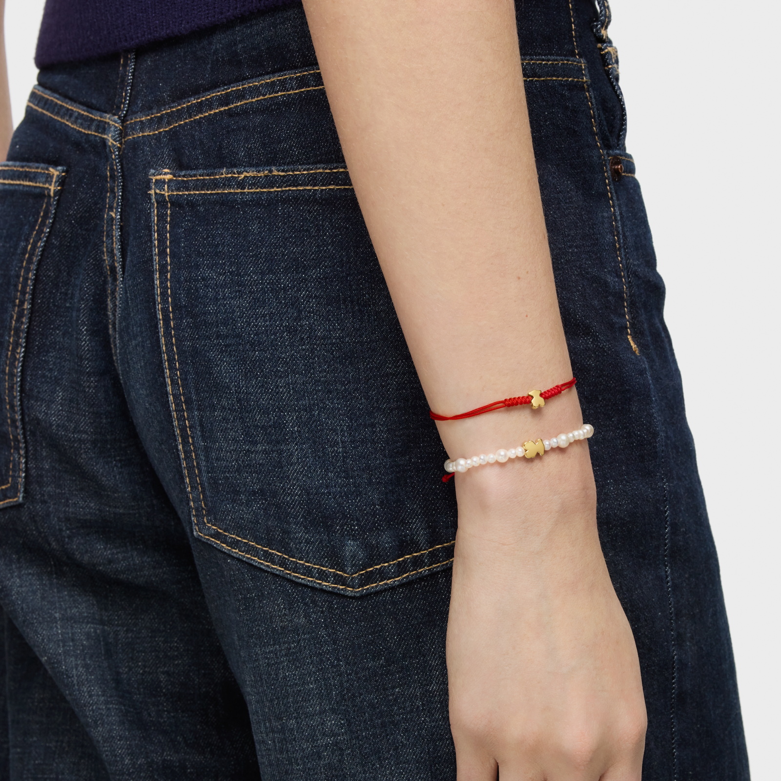 PULSERA PERLA/ORO OSO 8MM ELASTICA - 5
