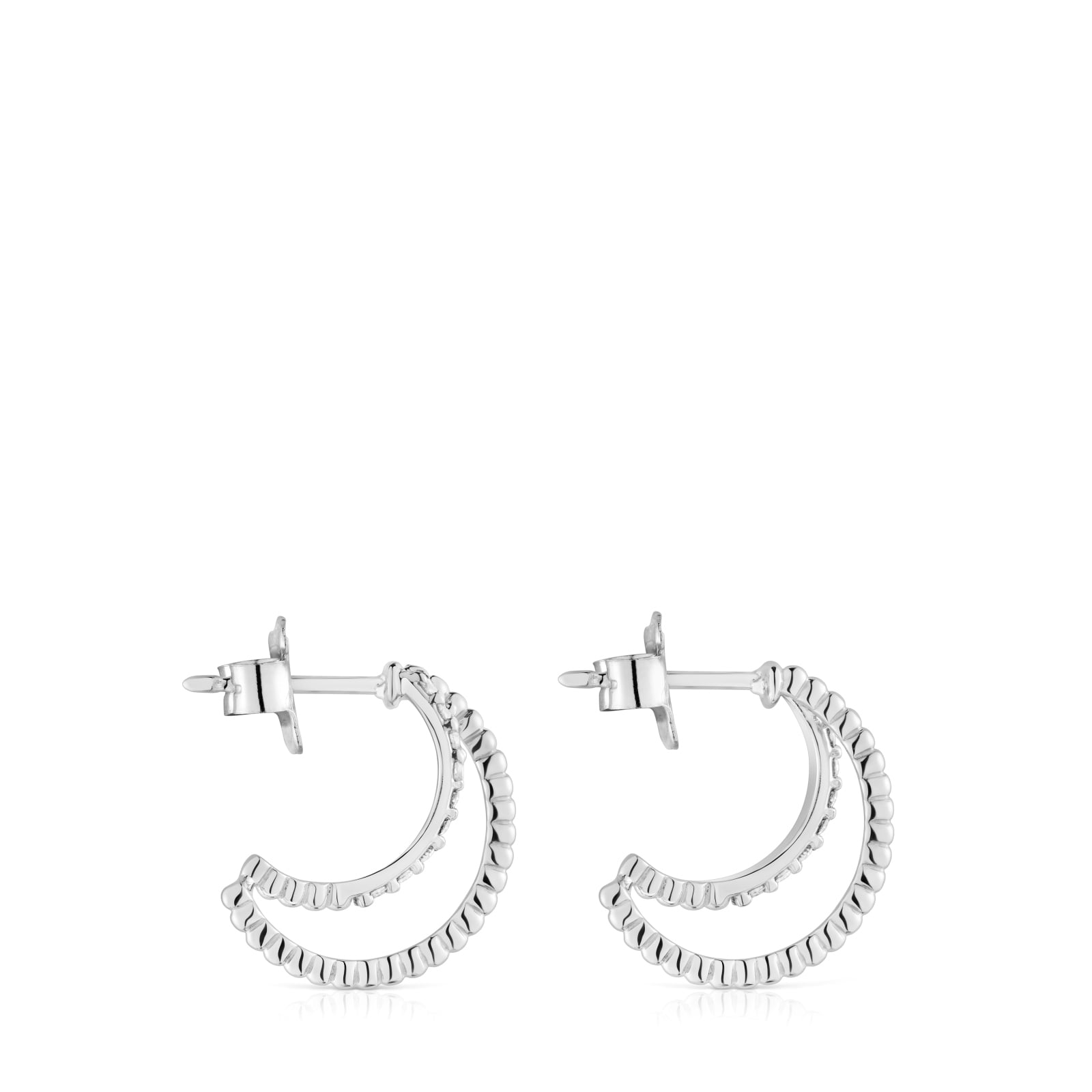 PENDIENTES ARO DOBLE CORTO DE ORO BLANCO CON DIAMANTES - 2